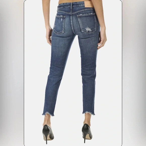Moussy Vintage Skinny Denim Jeans Howa Cropped Destroyed Raw Hem Mid Rise - Picture 4 of 14